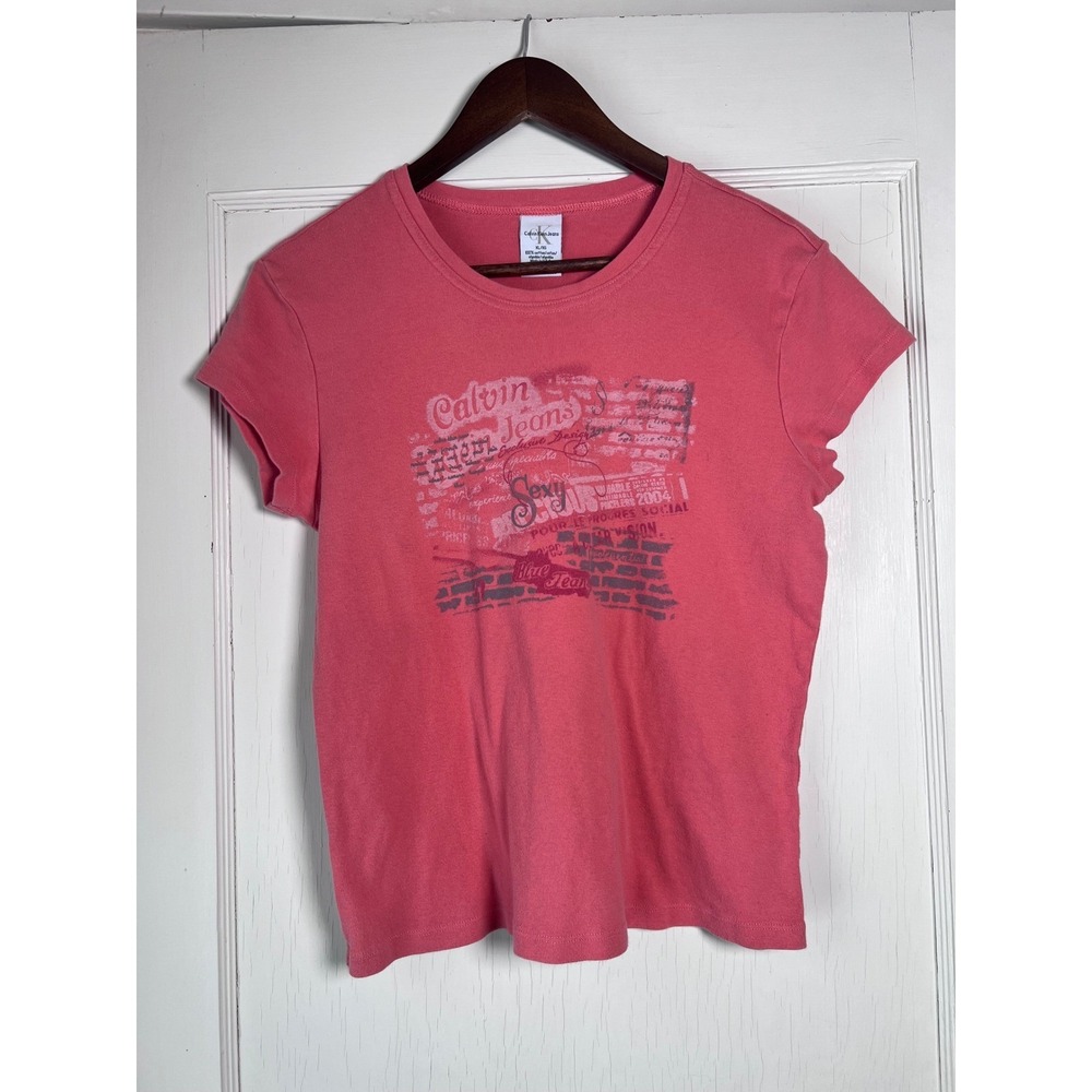 Y2K Calvin Klein Jeans‎ Coral Graphic Print Tee Shirt Women's XL